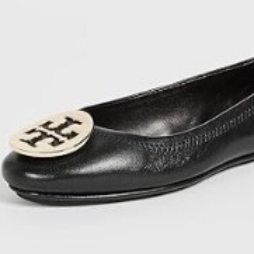 Tory Burch Leather Flats Silver Logo Size 9